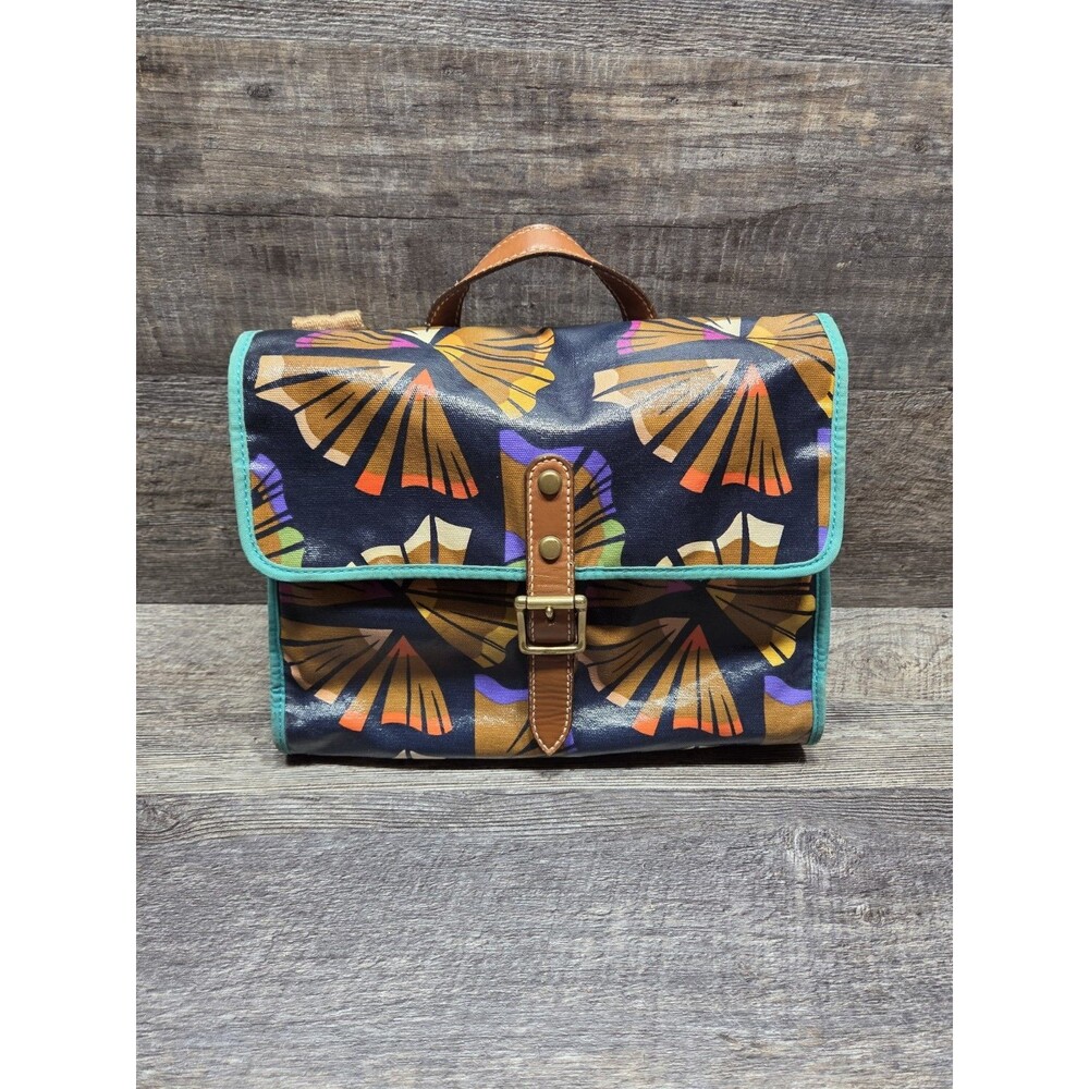 Fossil Crossbody Navy Blue Bag Colored Floral Print Coated Canvas Colorful